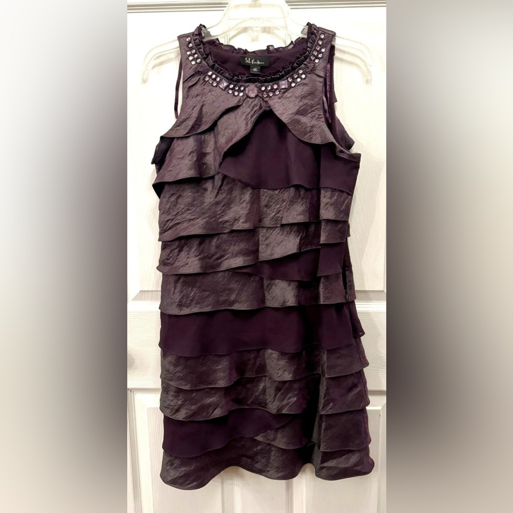 S.L. Fashions Elegant Purple Sleeveless Dress